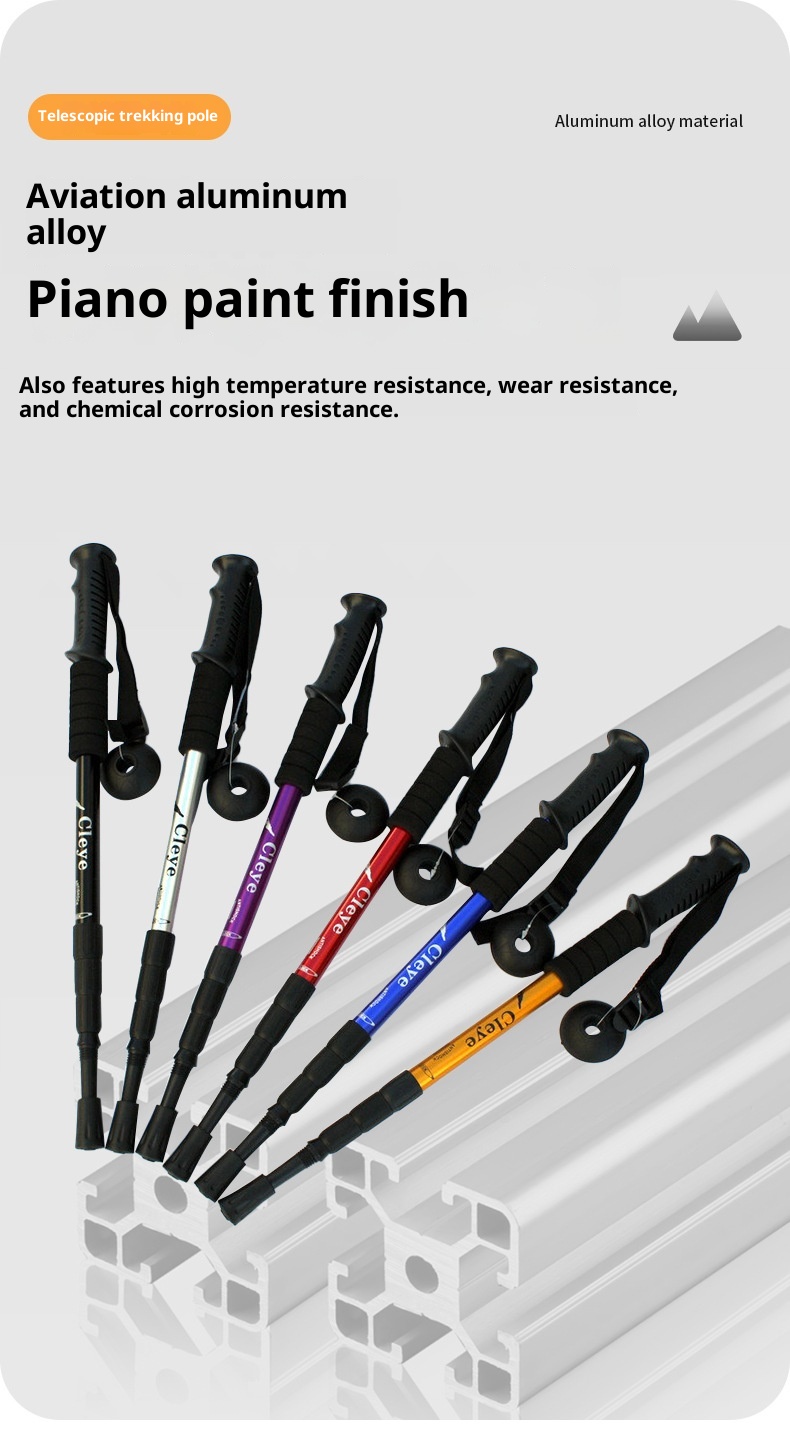 001 6061 Aviation Aluminum Alloy Cleye Outdoor Hiking Telescopic Trekking Pole Walking Stick Crutch Four Section Straight_voghion.com