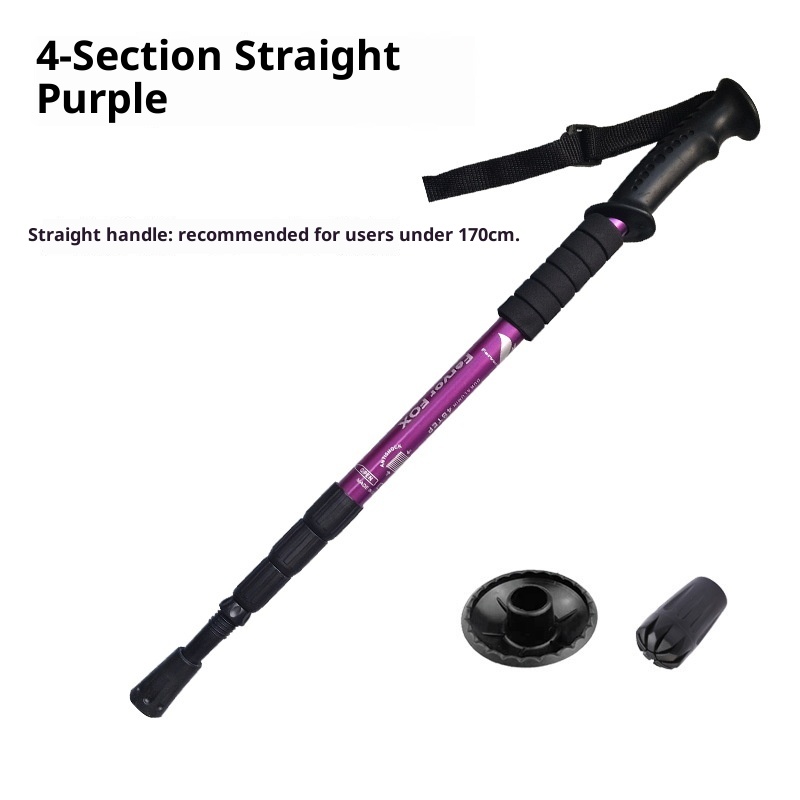001 Telescopic Four-Section Three-Section Aluminum Alloy Elderly Shock Absorption Ultra-Light Straight Curved Handle Hiking_voghion.com