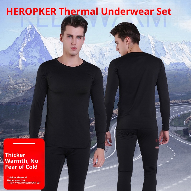 001 HEROBIKER Underwear Set Motorcycle Skiing Tight Long Johns Winter Men's Crew Neck Thermal Top_voghion.com