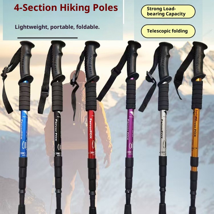 001 Telescopic Four-Section Three-Section Aluminum Alloy Elderly Shock Absorption Ultra-Light Straight Curved Handle Hiking_voghion.com