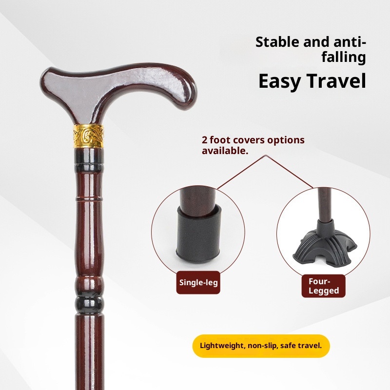 001 Bastone da passeggio in legno massello antiscivolo per anziani con impugnatura a forma di testa di drago, leggero, a quattro zampe, anticaduta_voghion.com