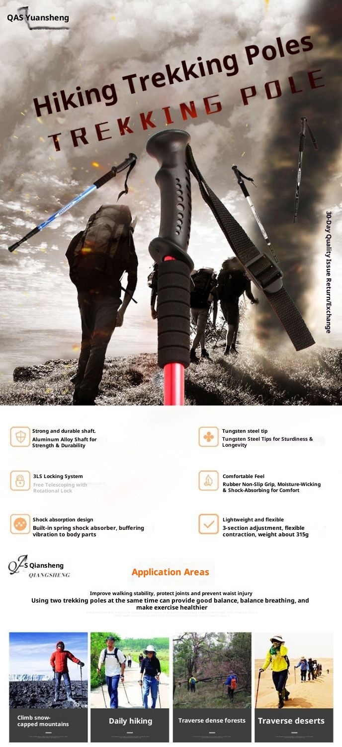 001 Attrezzatura per l'escursionismo: bastoncini da trekking, stampelle per anziani, camminata, escursionismo telescopico in lega di alluminio ultraleggero_voghion.com