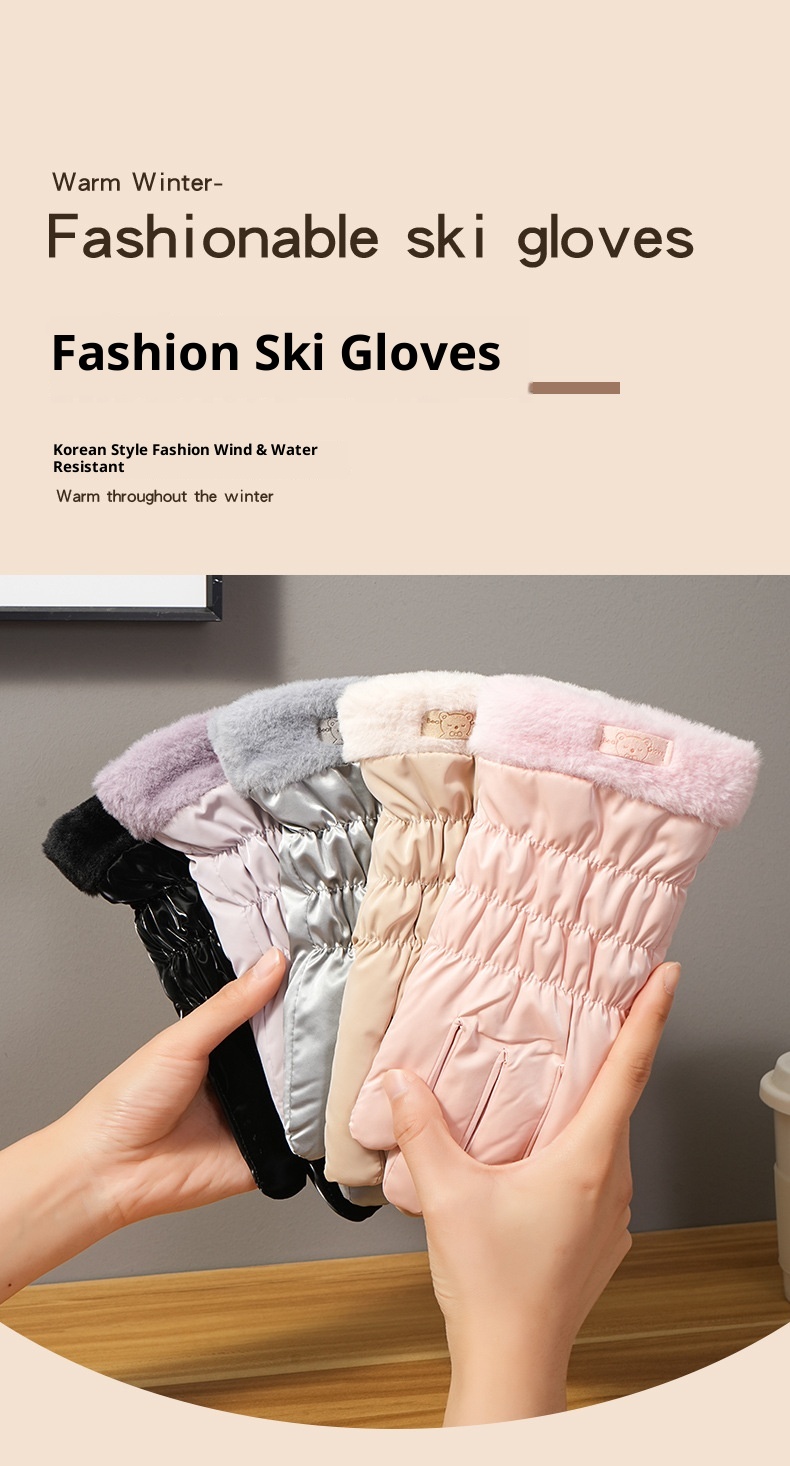 001 Ski Warme, wasserabweisende Handschuhe für Studentinnen mit niedlichen Bärenohren, Touchscreen-Funktion, Winter-Radfahren, kältebeständig, verdickt, Outdoor-Handschuhe_voghion.com