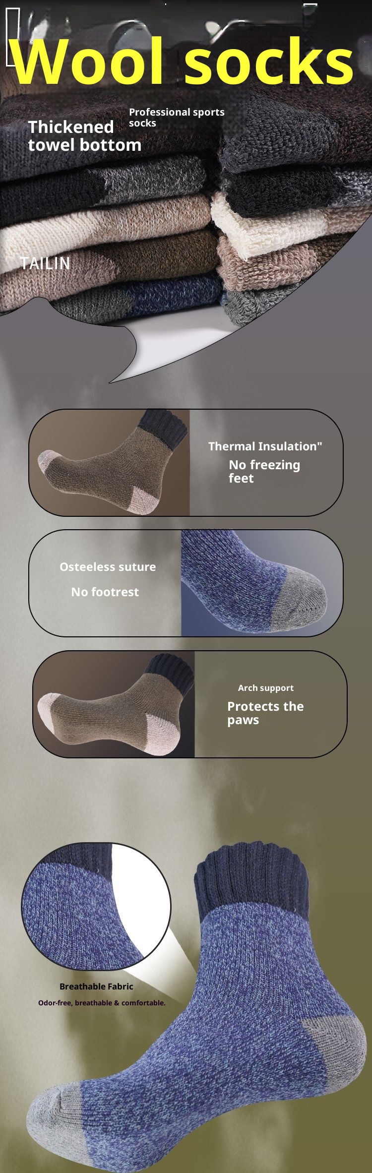 ActiveGo ActiveGo Merino Wool Hiking Running Autumn Winter Thickened Sports Socks Mid-Calf Wholesale Skiing Outdoor_voghion.com