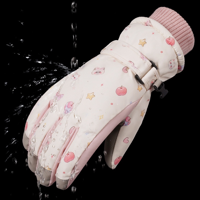 ActiveGo Cute Cat Ski Gloves For Women Winter Split Finger Outdoor Riding Windproof Waterproof Coldproof Fleece Lined Thickened_voghion.com