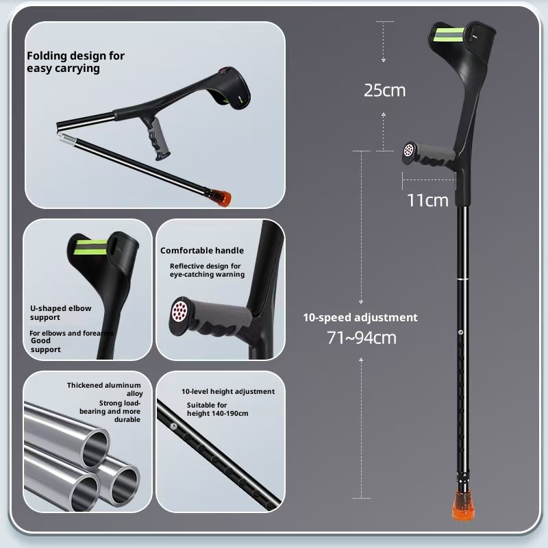 001 Dongfangwei tipo di braccio in lega di alluminio con cinghia per gomito per giovani stampelle pieghevoli antiscivolo doppie all'ingrosso in fabbrica_voghion.com