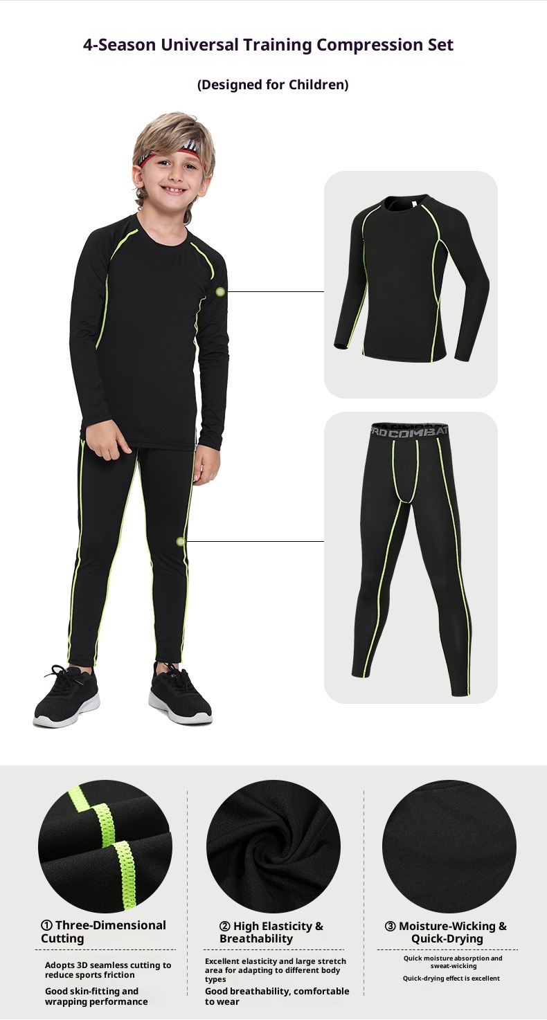 Combinaison de compression pour enfants, séchage rapide, sous-vêtement de sport automne-hiver pour garçons (basketball, football, fitness)._voghion.com
