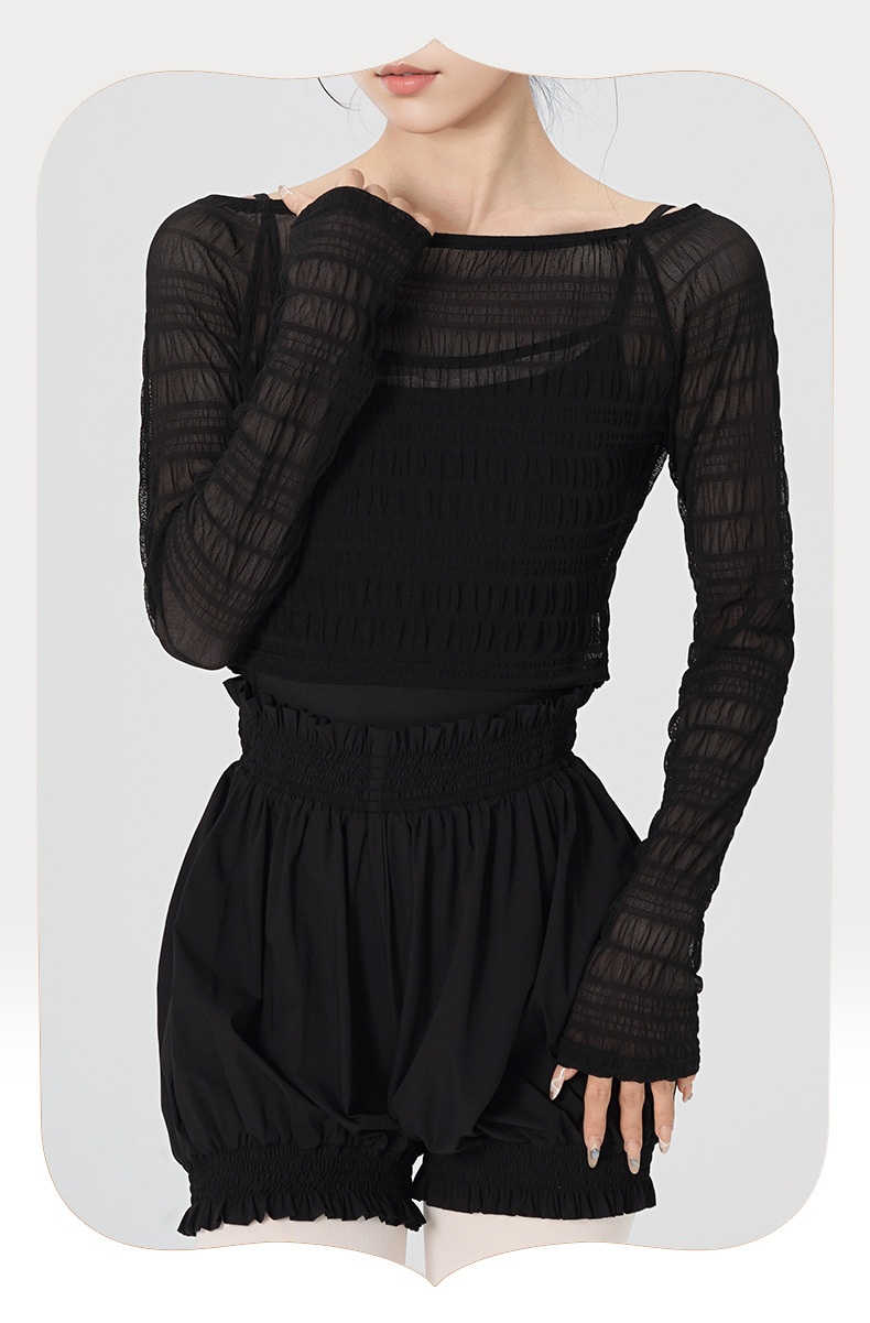 001 Yoga-Shirt für Erwachsene, Spitzenbluse für Damen, neues, stylisches Zwei-Wege-Oberteil, lange Ärmel, Mesh-Oberteil_voghion.com