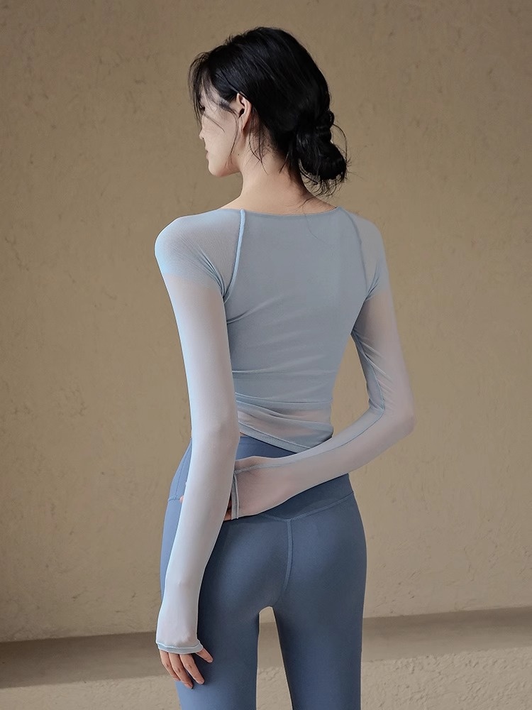 001 Yoga Clothes With Chest Pads Fo Women, Mesh Splicing, Quick-dy Spots Top, High-end Feel, Pilates Taining Fitness_voghion.com