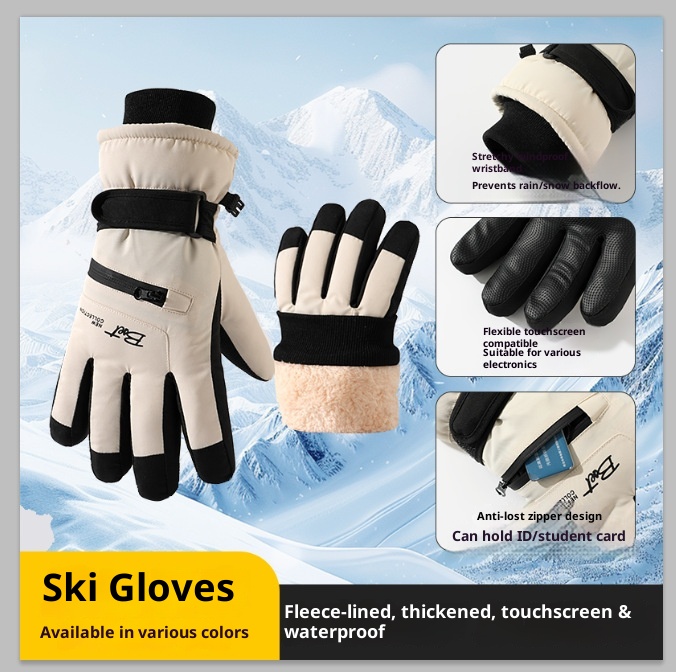 001 Women's Winter Ski Gloves, Warm, Touchscreen, Cold-Proof, Snow Play, Water-Resistant, Thickened, Fleece-Lined, Cycling,_voghion.com