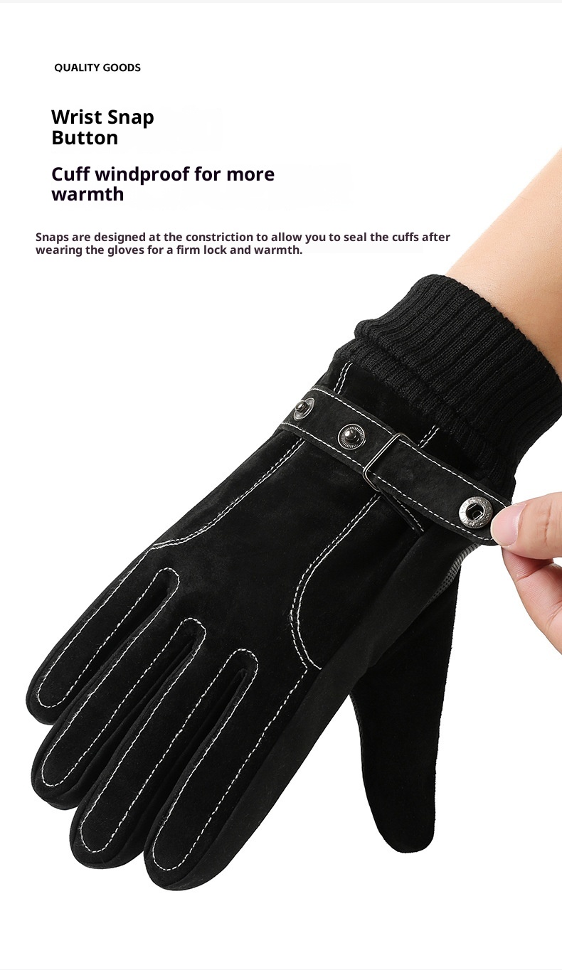 001 Pigskin Genuine Leather Ski Gloves For Men, Autumn And Winter Outdoor Riding Motorcycle Windproof Non-slip Fleece-lined_voghion.com