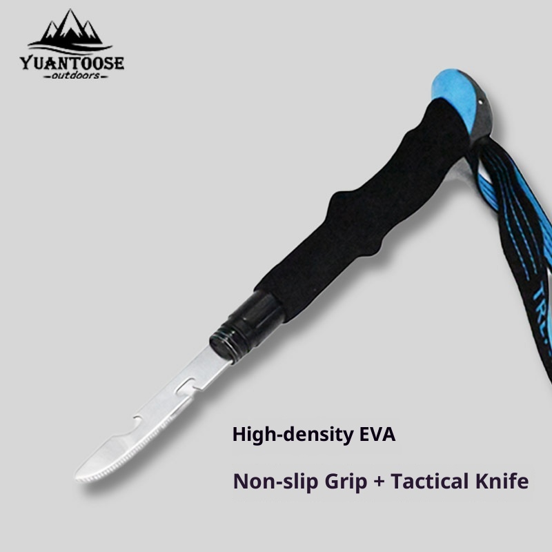 001 Bastone da trekking pieghevole in lega di alluminio leggero telescopico per esterni, antiscivolo_voghion.com