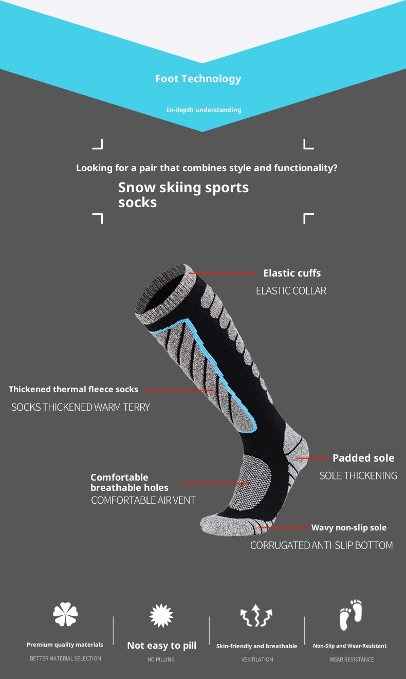 ActiveGo ActiveGo Autumn Winter Snow Thickened Terry Men And Women Hiking Anti-Slip Sweat-Absorbing Knee-High Long Tube Ski Socks_voghion.com