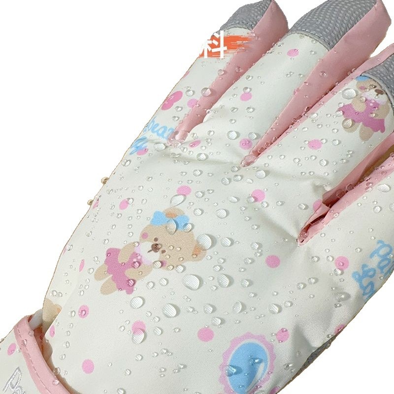 001 Niedliche Bären-Skihandschuhe für Damen, Winter, Baumwolle, warm, kältebeständig, wasserdicht, fleecegefüttert, verdickt, Touchscreen-kompatibel, Radfahren_voghion.com