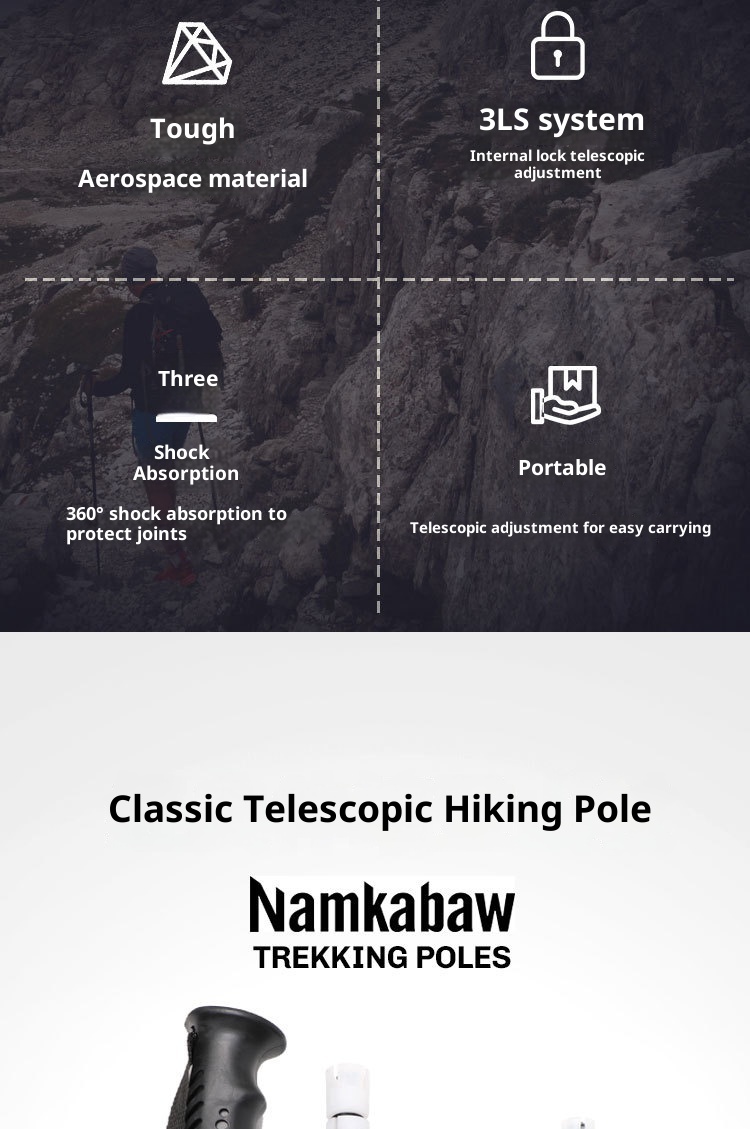 001 Bastone telescopico da viaggio per anziani, bastone da trekking in lega di alluminio, bastone da passeggio, all'ingrosso_voghion.com