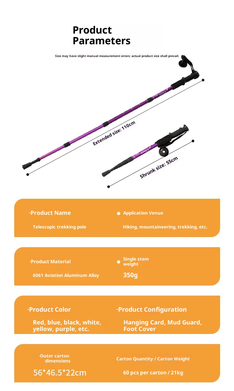 001 6061 Aviation Aluminum Alloy Cleye Outdoor Hiking Telescopic Trekking Pole Walking Stick Crutch Four Section Straight_voghion.com