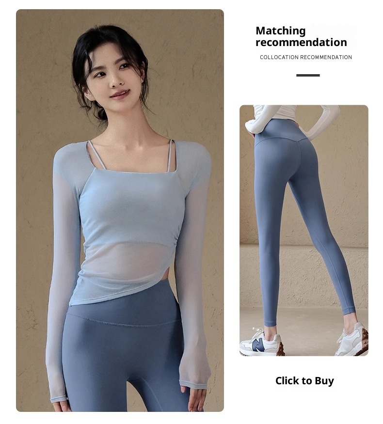 001 Yoga Clothes With Chest Pads Fo Women, Mesh Splicing, Quick-dy Spots Top, High-end Feel, Pilates Taining Fitness_voghion.com