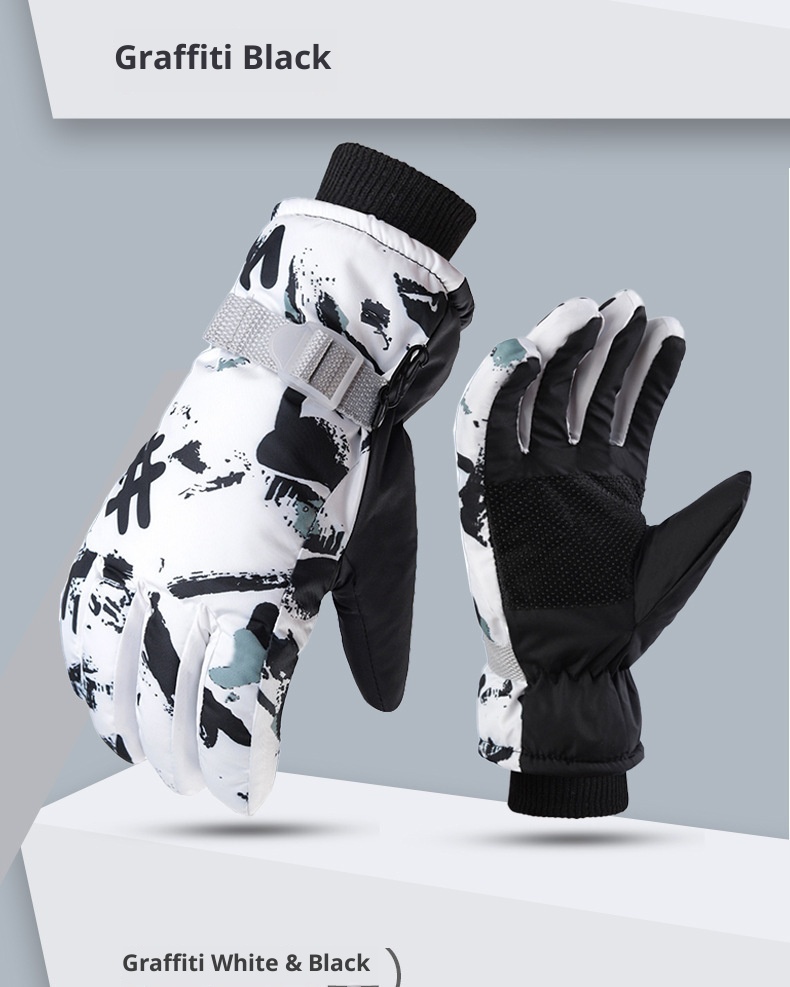 ActiveGo Winter Heren en Dames Koudebestendig Fleecegevoerd Verdikt Katoen Waterdicht Antislip Warm Fietsen Buiten Wit Graffiti_voghion.com