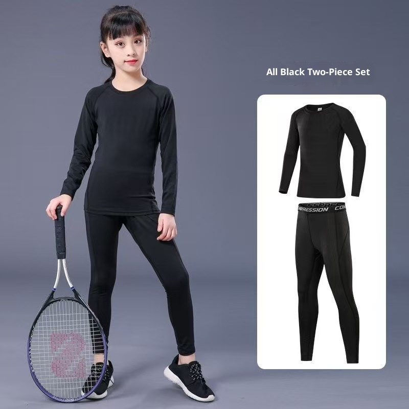 Ensemble de compression pour enfants 001 - Printemps, été, automne - Idéal pour la course à pied, le basketball, le football et le fitness._voghion.com