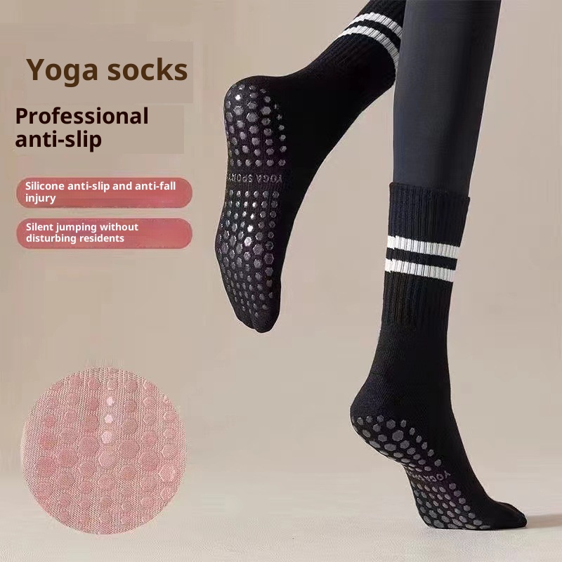 Chaussettes de sport Pilates Professional 5 orteils mi-mollet à deux barres antidérapantes - Dropshipping_voghion.com