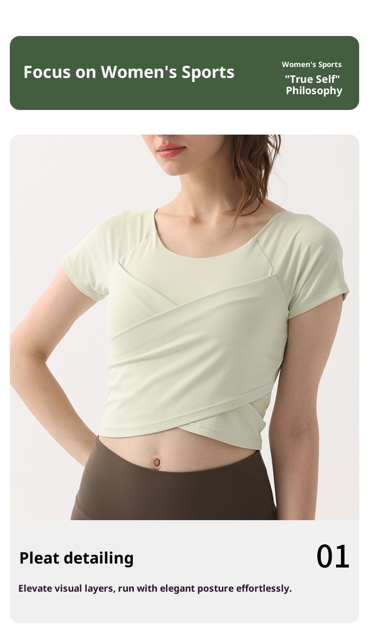 001 Summer Thin Padded Short Sleeve T-Shirt Running Sports Slim Cross Top Yoga Breathable Quick-Dry Fitness Clothing_voghion.com