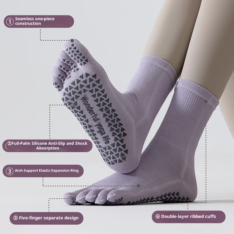 001 Five-Finger Yoga Non-Slip Profeional Women Mid-Calf Pilate Indoor Beginner Training Fitne Sport Toe Separator_voghion.com