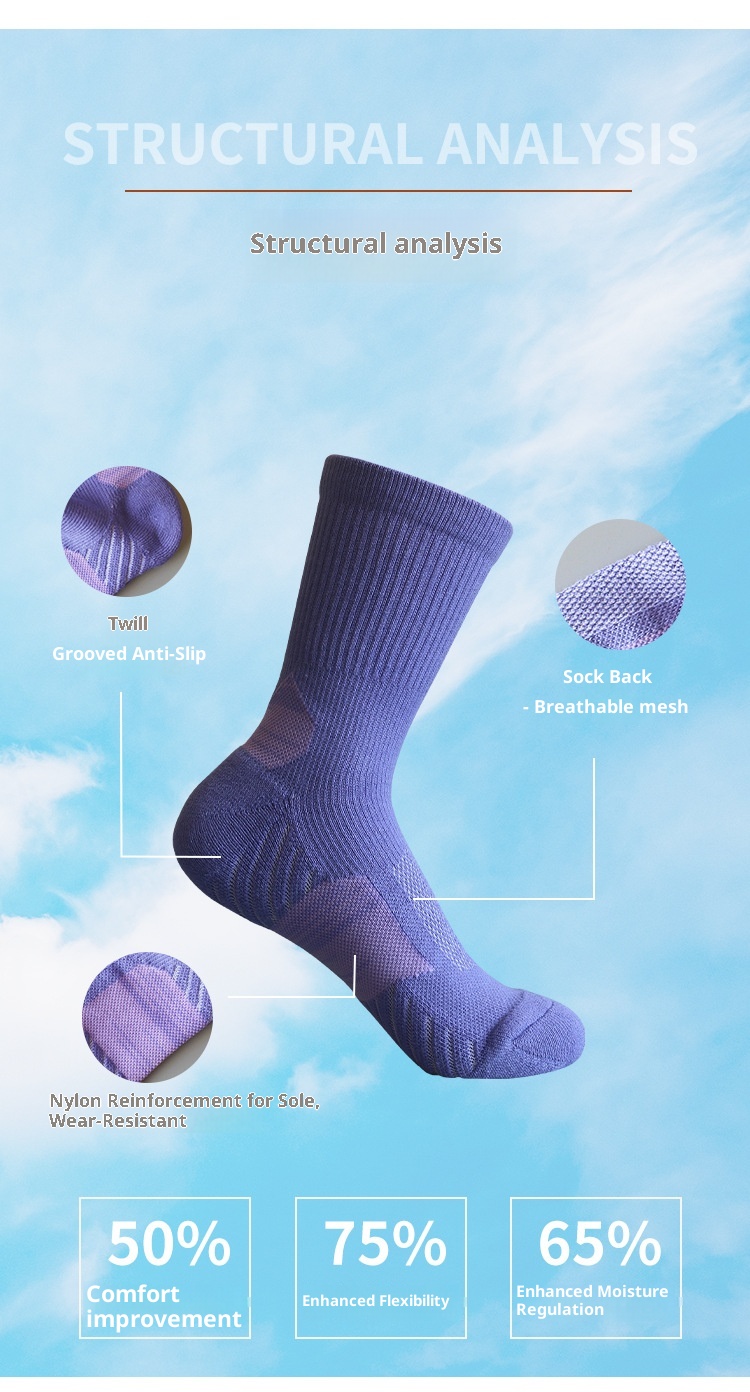 Chaussettes de sport respirantes mi-mollet pour femmes, idéales pour le badminton, la corde à sauter, la course à pied et le cyclisme. Semelle éponge._voghion.com