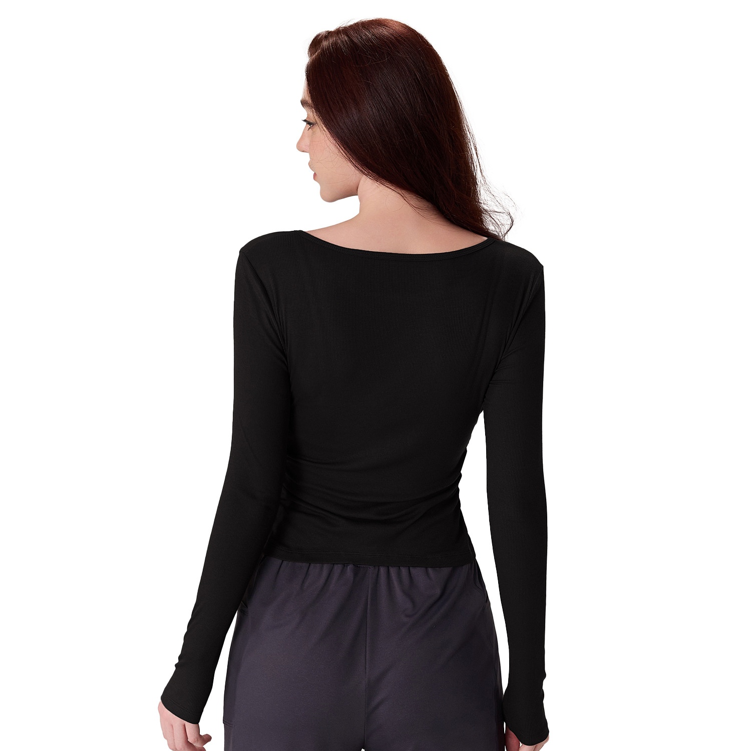 001 Premium Kadın Giyim, Sonbahar Modal Ribanalı Üst, Pilates Antrenman Uzun Kollu Bol Yoga Spor Üstü_voghion.com