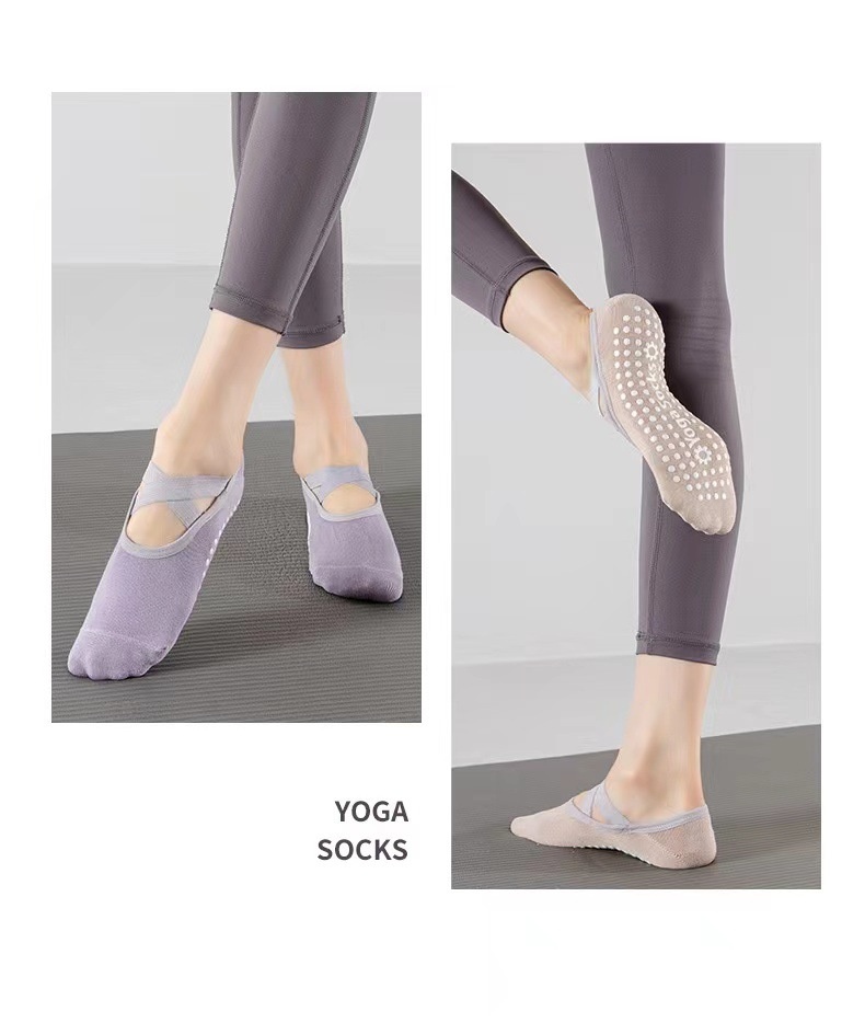 001 Non-Slip Silicone Yoga Socks With Adhesive Straps For Fitness, Dance, Running, Pilates, Indoor Floor, And Trampoline_voghion.com