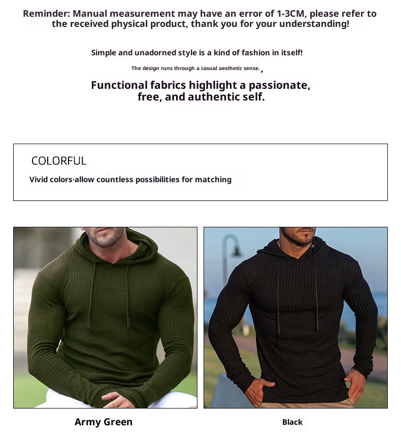 ActiveGo ActiveGo Cross-Border Muscle Fitness Europäischer und amerikanischer Herren-Sportpullover mit langen Ärmeln, schmaler Passform, Kapuze, ideal für Outdoor-Laufen, mit Kapuze_voghion.com
