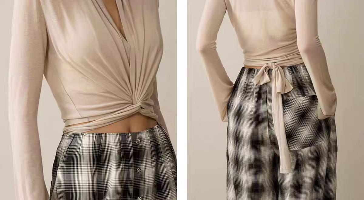 T-shirt de yoga à manches évasées pour femme (réf. 001), coupe ajustée et douce pour la peau, haut de sport à bretelles croisées, vêtement de fitness respirant._voghion.com