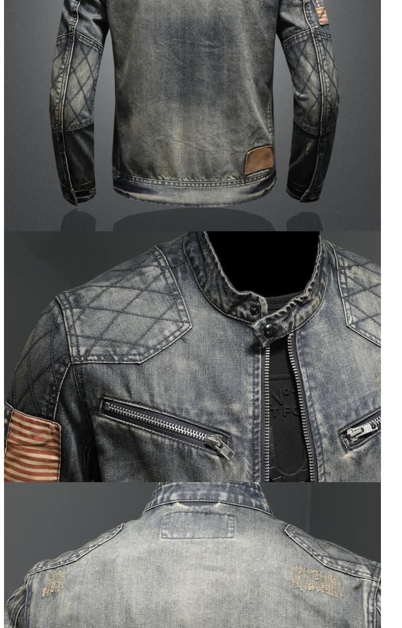 ActiveGo ActiveGo 2024 Spring Autumn Retro Denim Men's Trendy Brand European And American Street Style Motorcycle Workwear Stand Collar_voghion.com