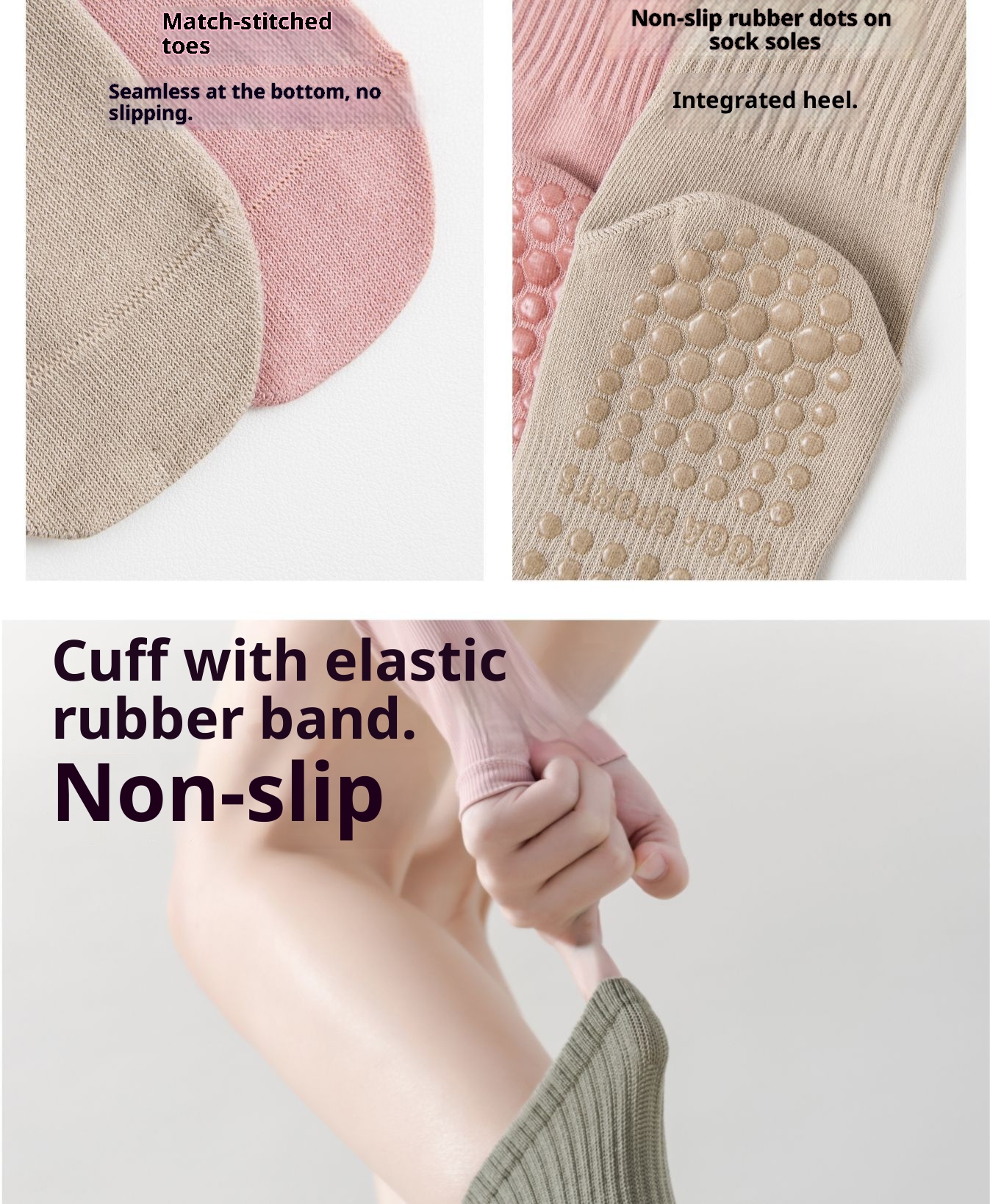 Chaussettes de yoga professionnelles pour femmes, automne et hiver, en silicone antidérapant, idéales pour le sport, le fitness, la danse et le Pilates._voghion.com