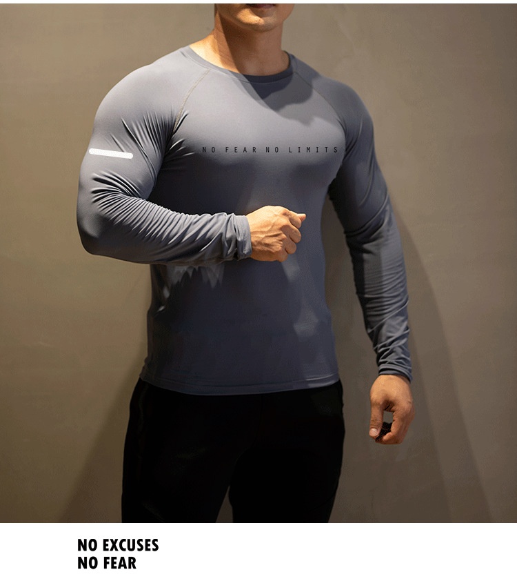 001 Men's Fitness Clothing Round Neck Long Sleeve Tight-Fitting High Elasticity Quick-Dry Sports Top Breathable T-Shirt Base_voghion.com