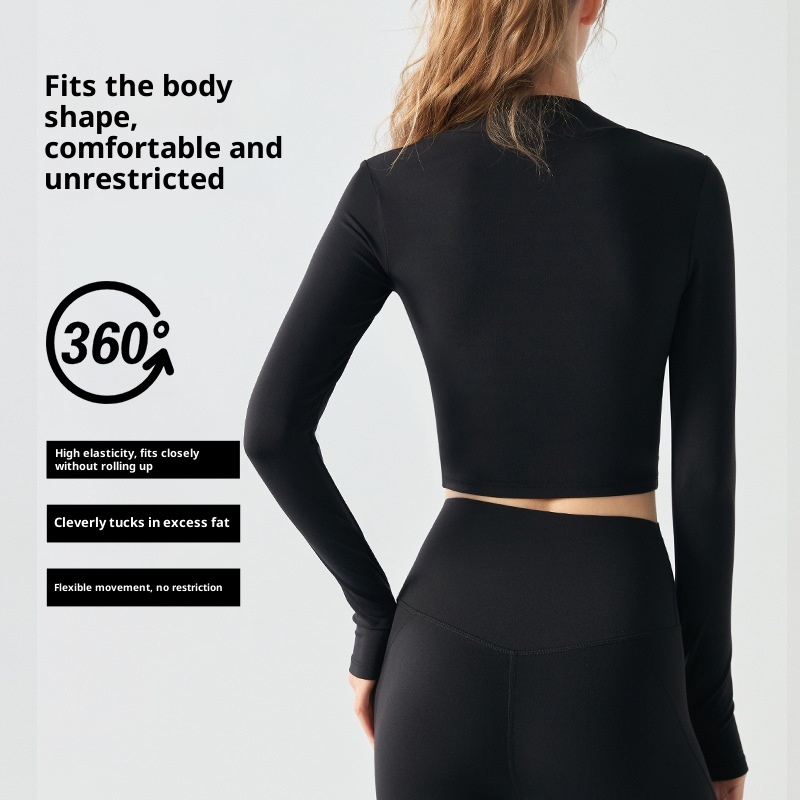 001 Top sportivo da yoga da donna, autunno inverno, con coppa fissa, aspetto alto, nuovo, abbigliamento fitness per allenamento Pilates a maniche lunghe_voghion.com