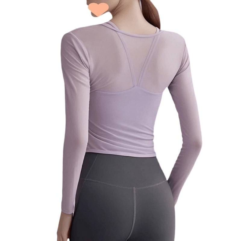 001 Completo Yoga alla Moda per Donna, Autunno con Imbottiture per il Petto, Top Sportivo a Maniche Lunghe, Allenamento Pilates Dimagrante_voghion.com