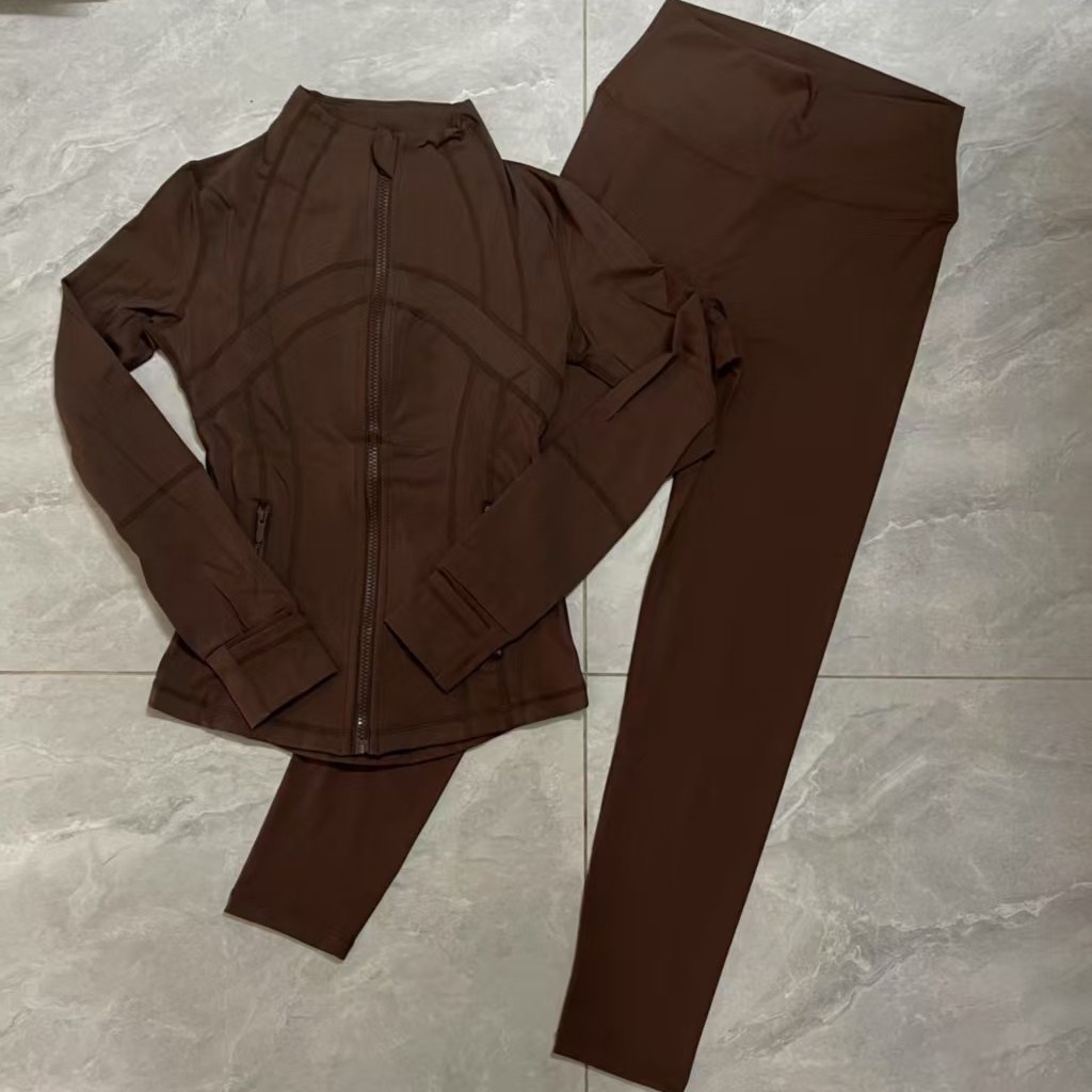 001 Disponibile Lulu Stesso Stile Giacca a Maniche Lunghe DF Set con Pantaloni a Nove Punti Slim Fit Abbigliamento Sportivo Yoga_voghion.com