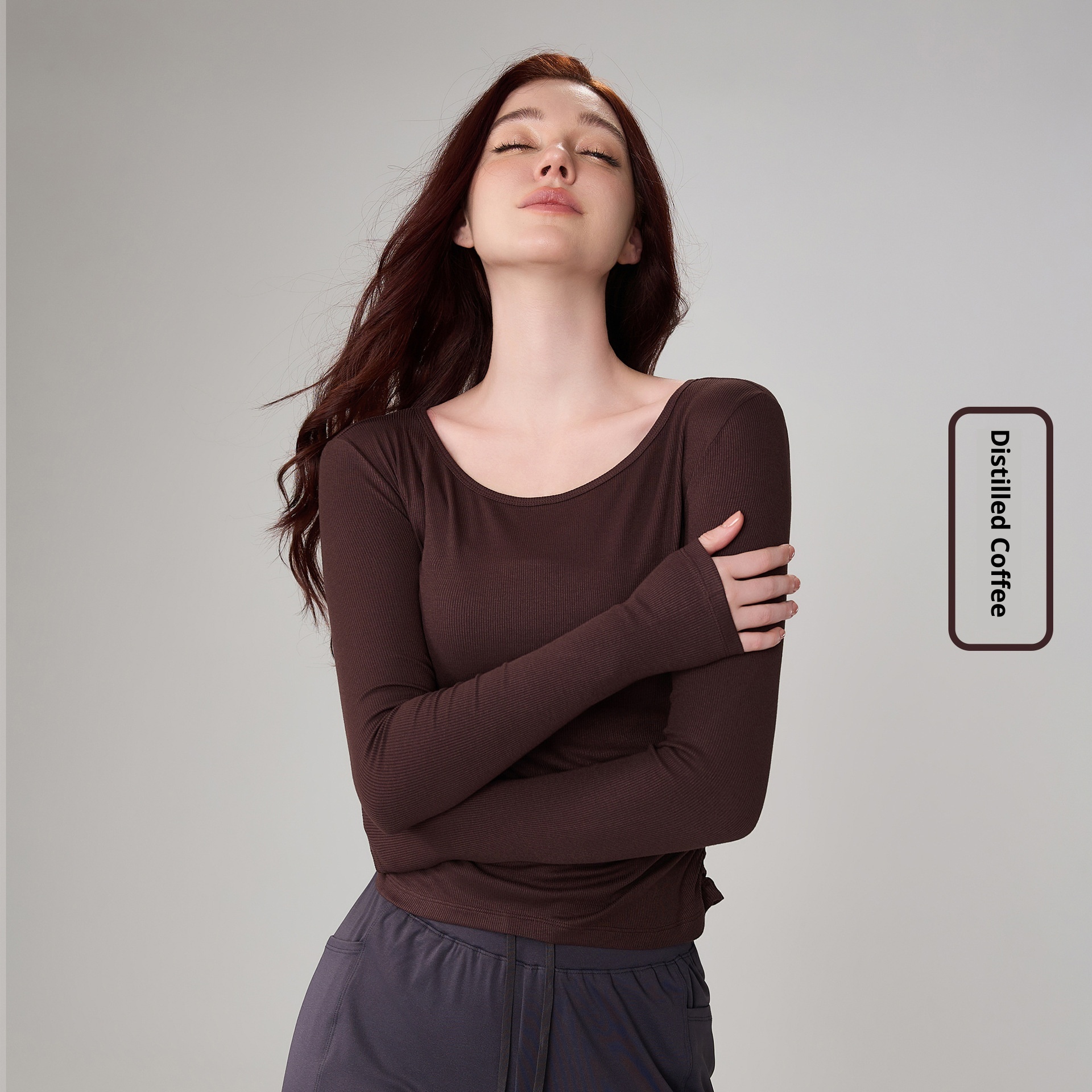 001 Premium Kadın Giyim, Sonbahar Modal Ribanalı Üst, Pilates Antrenman Uzun Kollu Bol Yoga Spor Üstü_voghion.com