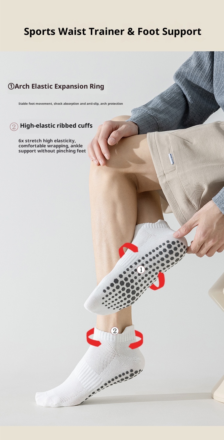 001 Yoga Men Professional Non-Slip Pilates Seamless Short Running Solid Color Cotton Yarn Sports Floor Socks_voghion.com