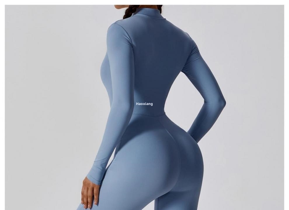 001 Bodysuit Long Sleeve Fitness Sports Outerwear One-piece Jumpsuit Women Yoga Suit European American Zipper Free Shipping_voghion.com