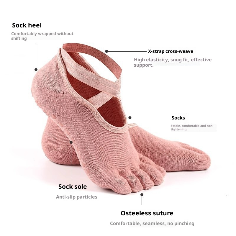 001 Großhandel Neue Zehenkreuzsocken für Damen, rutschfest, Sport, Yoga, einfarbig, offene Rückseite, Fünf-Zehen-Socken_voghion.com