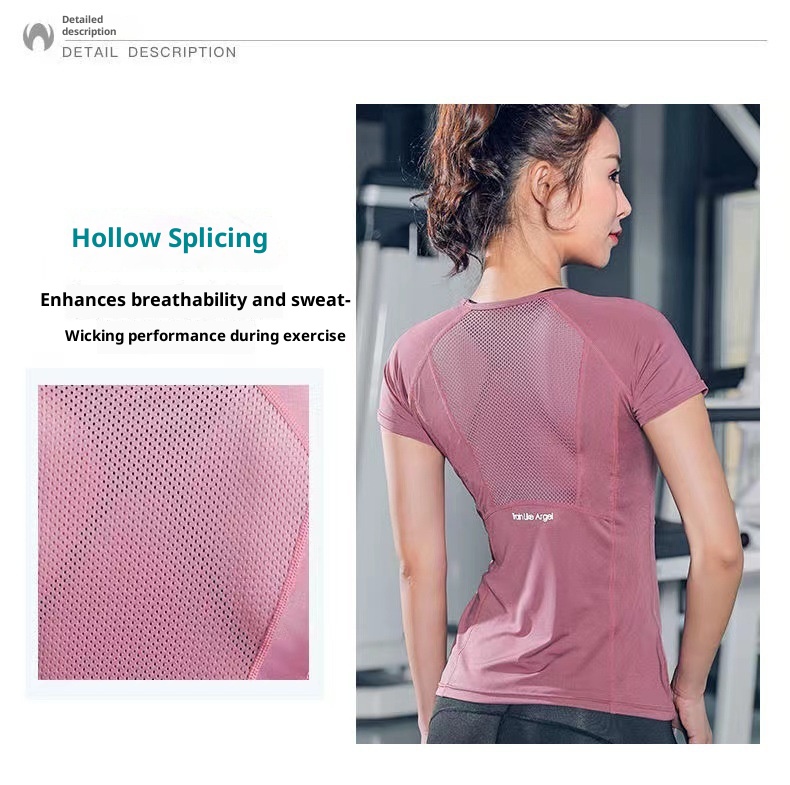 Camiseta de mujer 001, transpirable y de secado rápido, corte ajustado, ideal para entrenamiento físico, correr y yoga._voghion.com