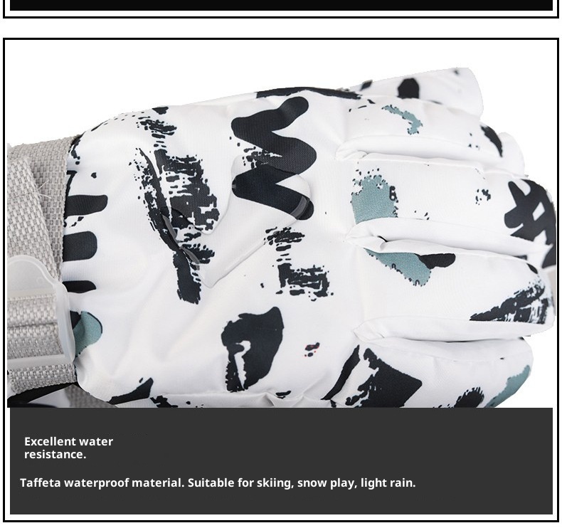 ActiveGo Winter Heren en Dames Koudebestendig Fleecegevoerd Verdikt Katoen Waterdicht Antislip Warm Fietsen Buiten Wit Graffiti_voghion.com