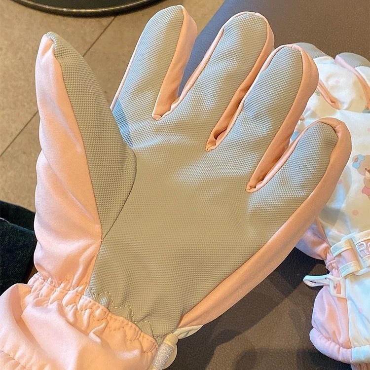 ActiveGo schattige roze beer skihandschoenen voor dames, winter touchscreen fleece, waterdicht, warm, 2024, winddicht, fietsen, buiten_voghion.com