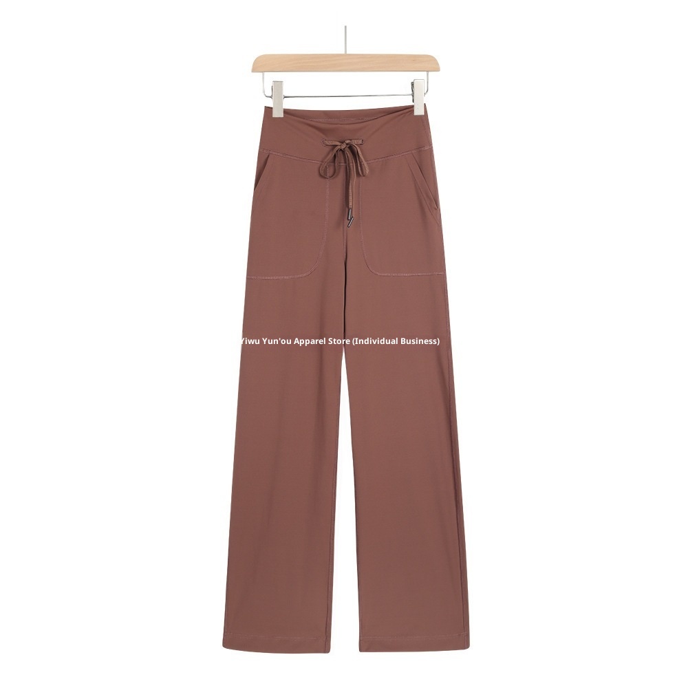 001 Lulu Same Style Original Label Throwback Drawstring Straight Yoga Casual Waist-Cinching High-Waist Draped Magic Pants_voghion.com