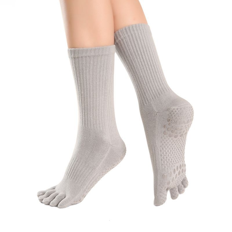 001 Professionelle, rutschfeste, mittelhohe Baumwoll-Sportsocken für Damen mit fünf Zehen, ideal für Yoga und Yoga._voghion.com