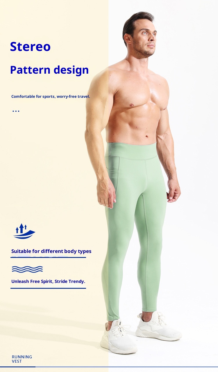 001 Men's Shark Running Tight Yoga Marathon Compression Waist Track And Field High Elastic Pants_voghion.com