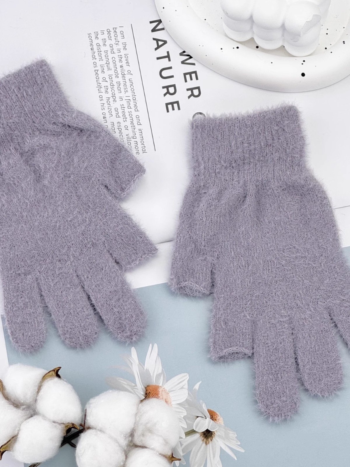 ActiveGo Winter Warm Plush Thickened Cold-Proof Student Two-Finger Exposed Outdoor Cycling Skiing Gloves_voghion.com