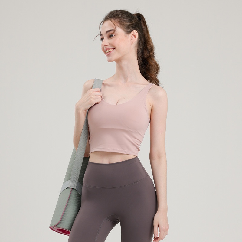 001 V-Shape Al*gn Fitness Wear Beautiful Back Base Sports Bra With Inner Padding Yoga Vest Outdoor Running_voghion.com