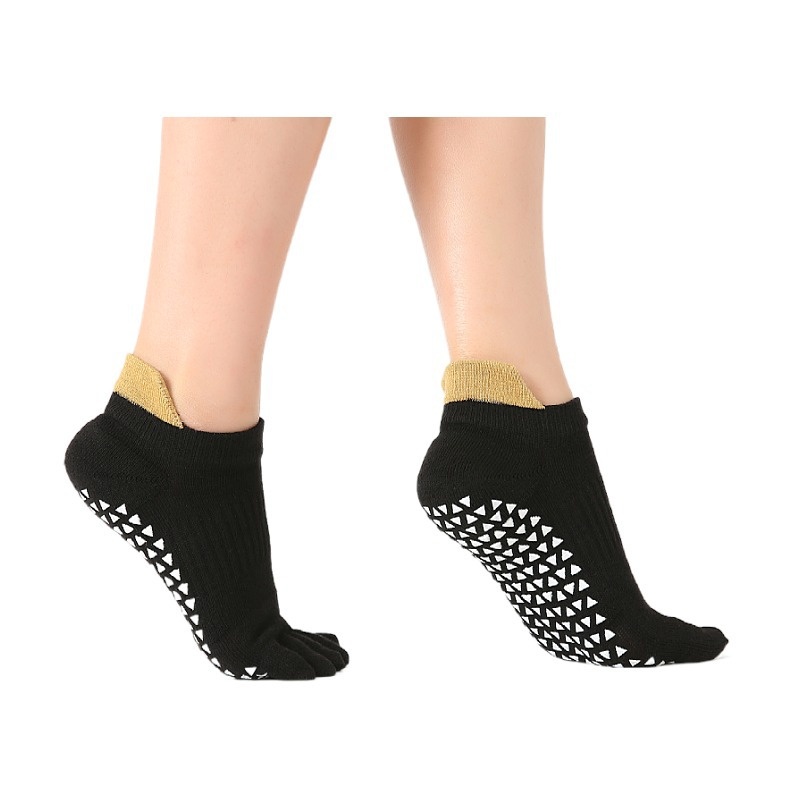 001 Professionelle, rutschfeste, mittelhohe Baumwoll-Sportsocken für Damen mit fünf Zehen, ideal für Yoga und Yoga._voghion.com